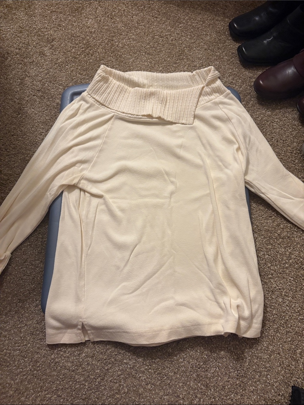 Cream Off-the-Shoulder Fold-Over Sweater